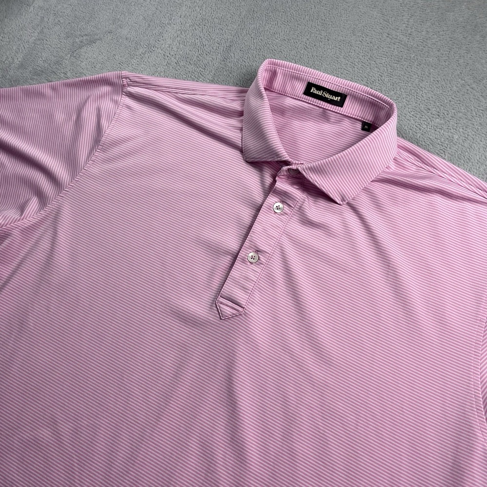 Paul Stuart Mens XL Pink Stripe Performance Stretch Golf Polo Shirt EUC